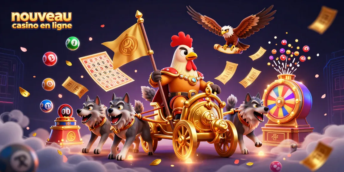 Découvrez un nouveau casino en ligne captivant avec un seigneur coq et des éléments de jeu colorés.