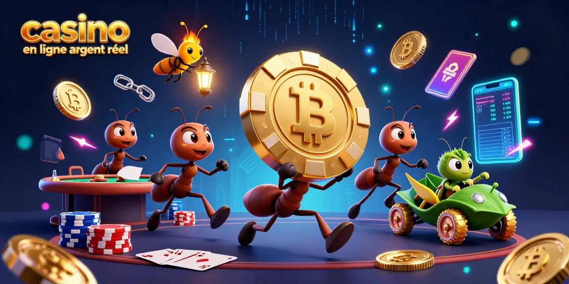 Jouer au casino en ligne argent réel avec des fourmis cartoon volantes et une ambiance festive.